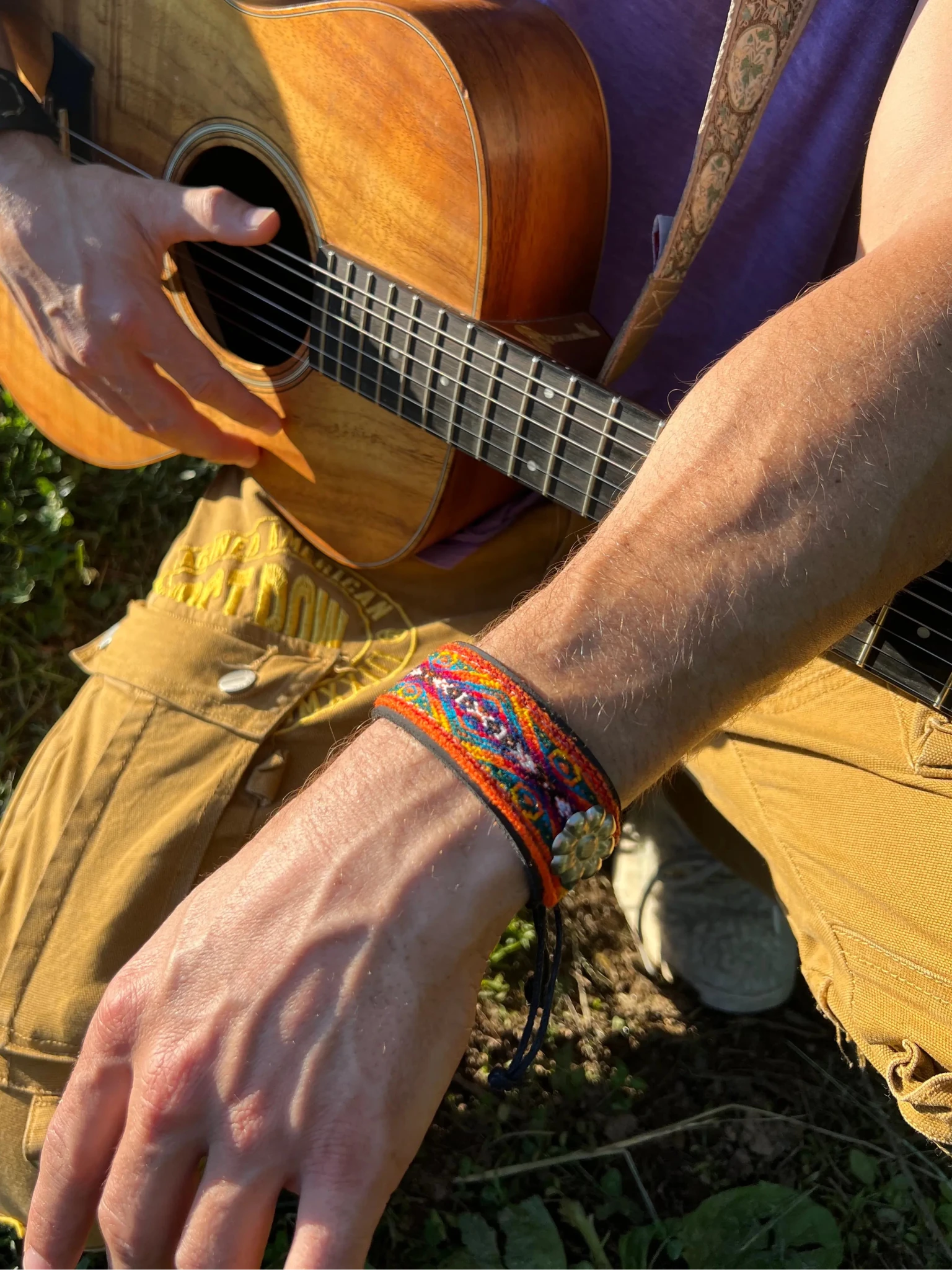 Leather Adjustable Textile Bracelet by Collective Journey Art