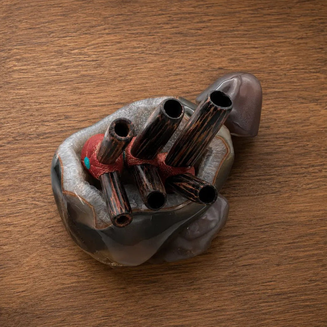 Handcrafted Wizard wooden kuripe with three nostril sizes, small, medium, and large.